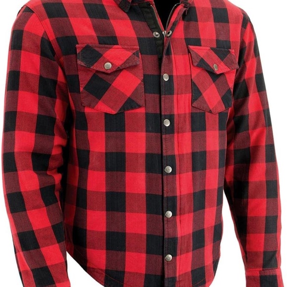 Milwaukee Leather MPM1631 Men's Plaid Flannel Biker Shirt Large Red - Picture 2 of 5